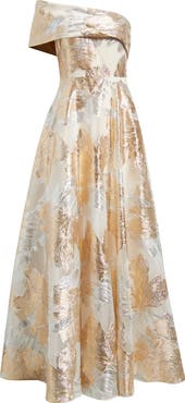 Eliza J One-Shoulder Metallic Jacquard Gown