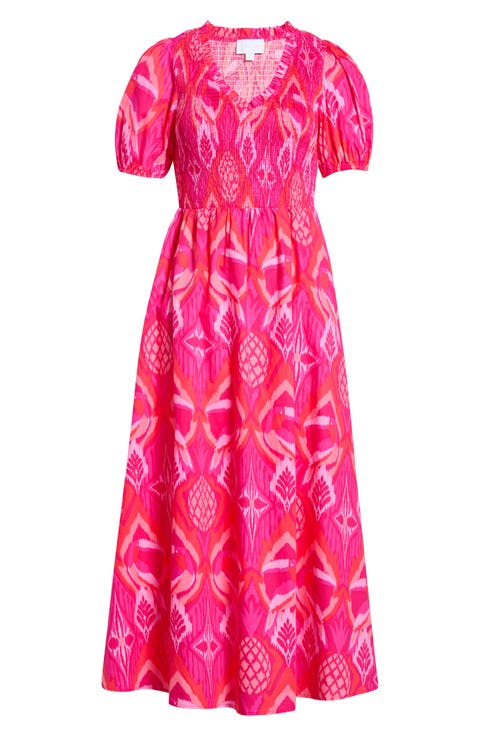 Prissa Ikat Brenty Smocked Midi Dress