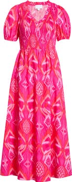 SUGARLIPS Prissa Ikat Brenty Smocked Midi Dress