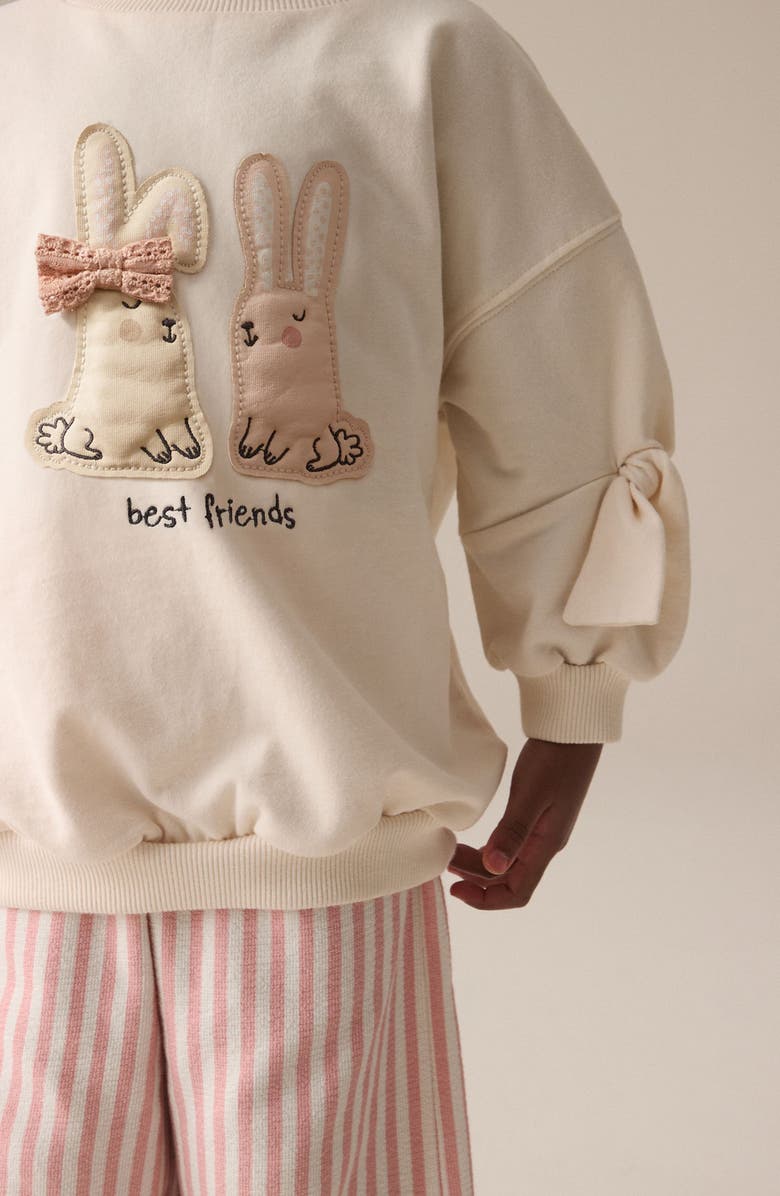 NEXT Kids' Bunny Embellished Graphic Sweatshirt & Stripe Knit Pants, Alternate, color,