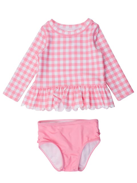 Girls UPF50+ Sun Protected Scallop Hem Long Sleeve Rash Guard Bikini