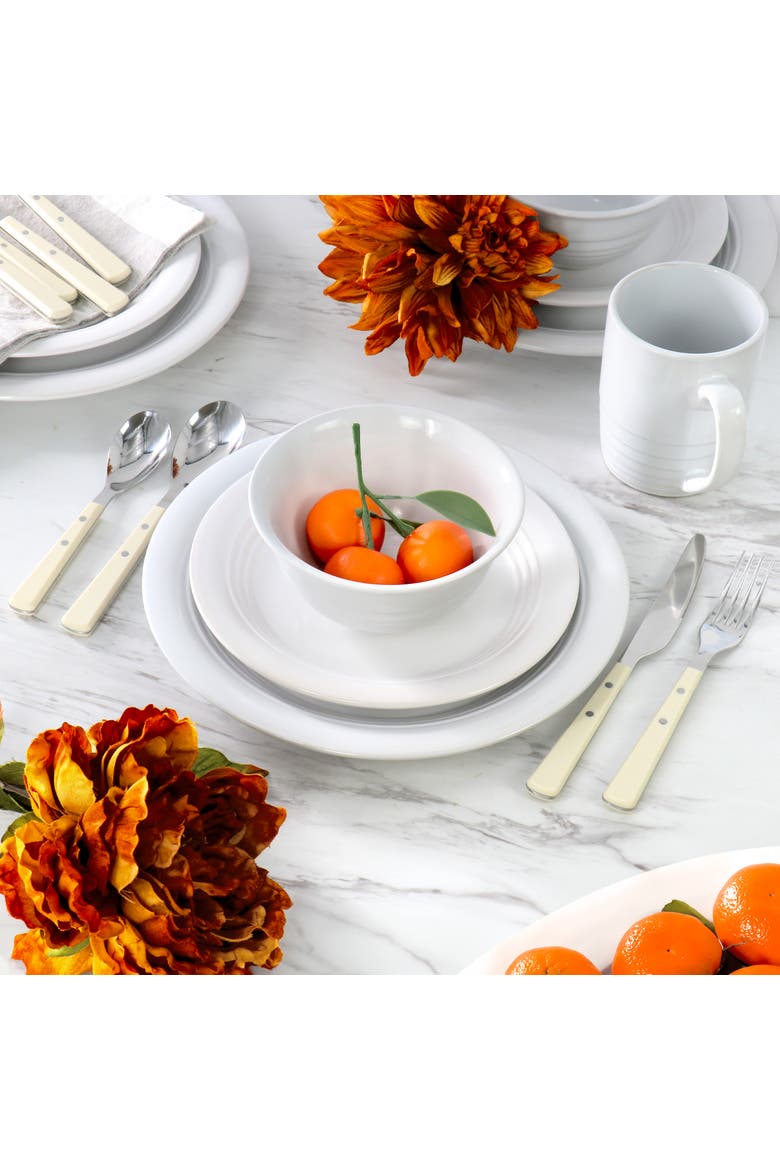 32 Piece Stoneware Dinnerware and Flatware Combo Set, Alternate, color, White