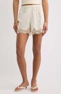 Open Edit Lace Trim Satin Shorts