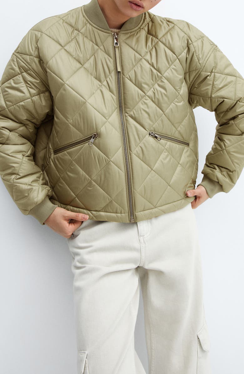MANGO Quilted Waterproof Bomber Jacket, Alternate, color, Khaki