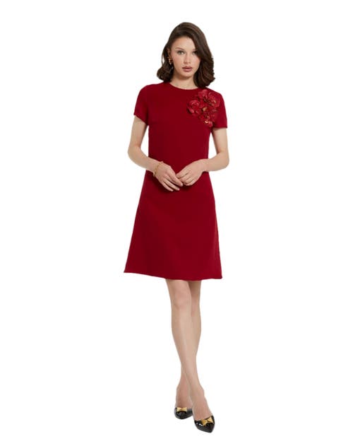 Mac Duggal Crepe Cap Sleeve Mini Dress With 3D Flower Details in Garnet 