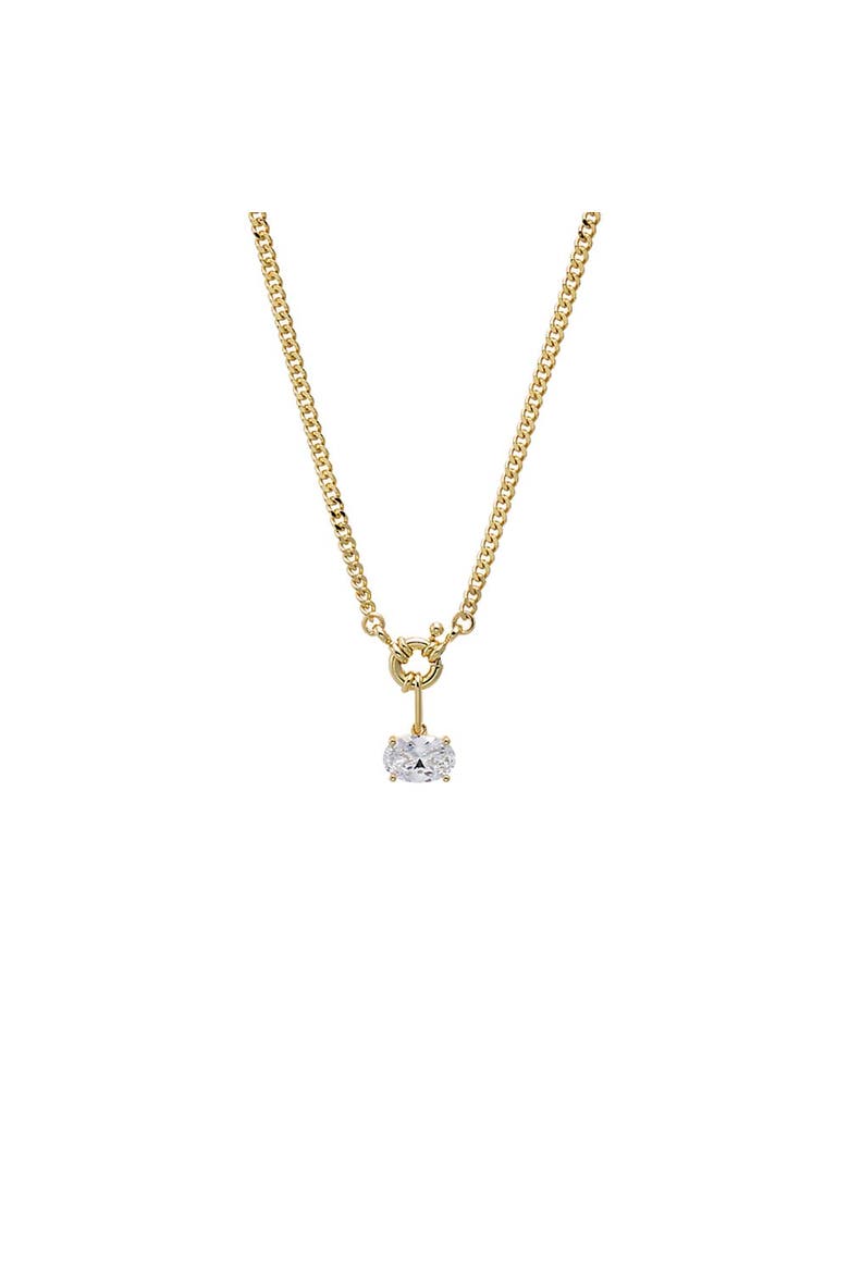 Colored CZ Oval Charm Cuban Toggle Necklace, Main, color, Gold