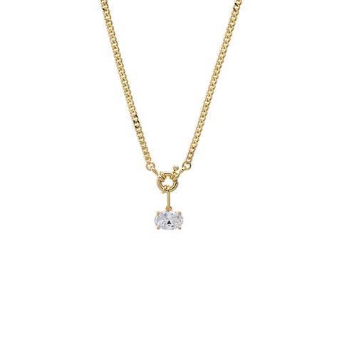 Colored CZ Oval Charm Cuban Toggle Necklace
