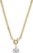 BY ADINA EDEN Colored CZ Oval Charm Cuban Toggle Necklace