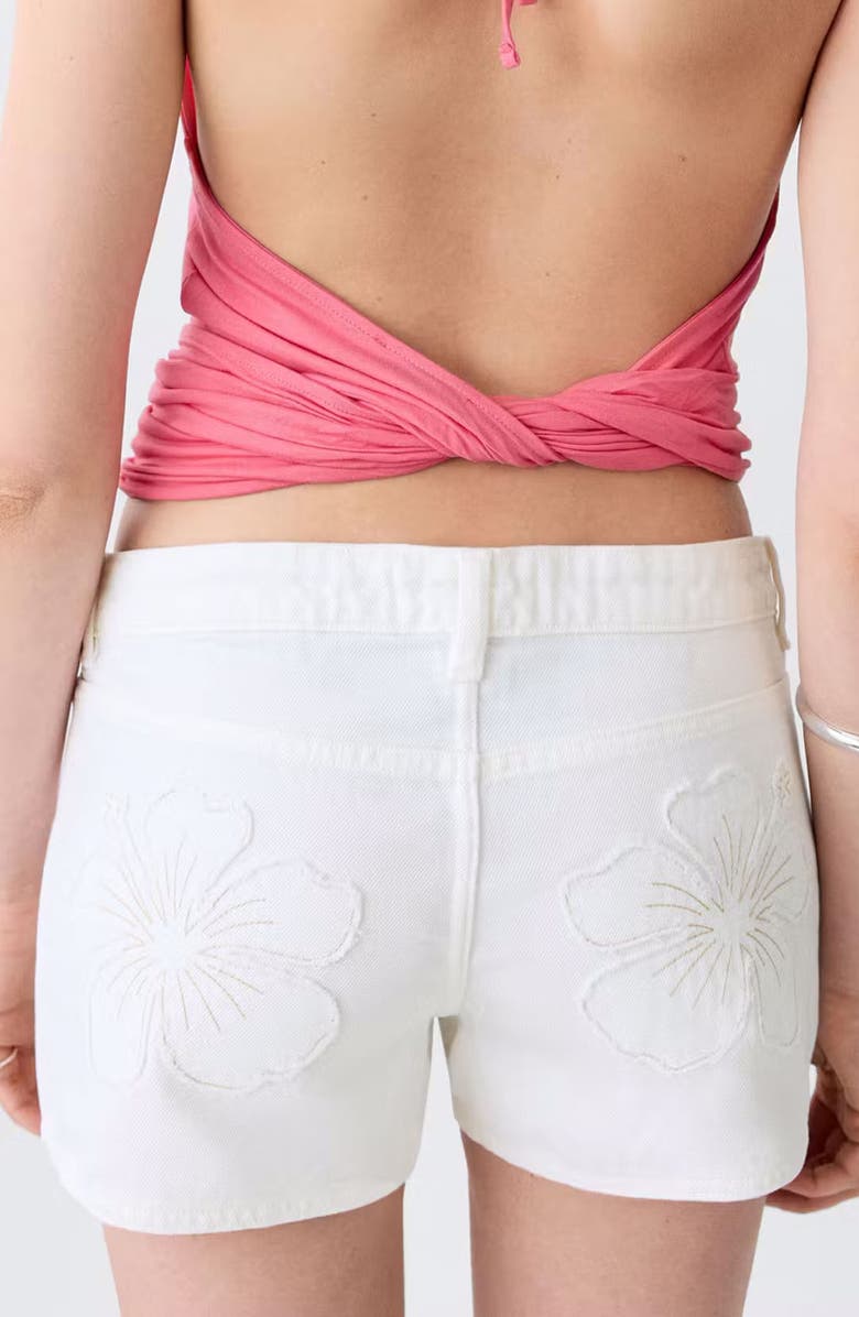 MANGO TEEN Low Rise Embroidered Flower Denim Shorts, Alternate, color,