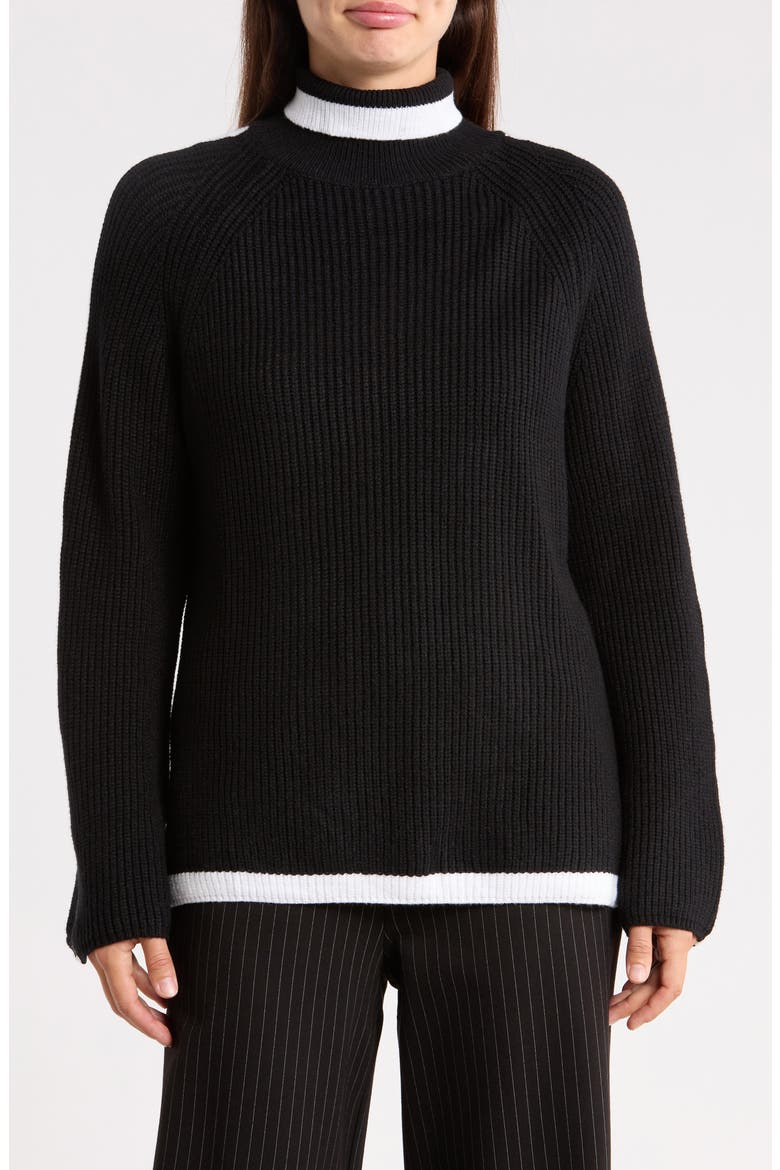 Bold Stripe Mock Neck Sweater, Main, color, BLACK