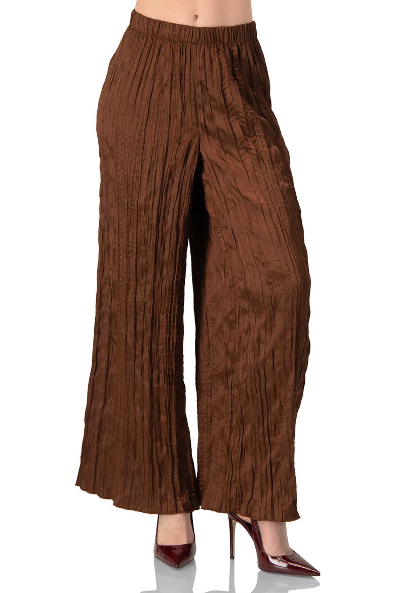 Wide-Leg Brown Pleated Trousers, Main, color, Brown