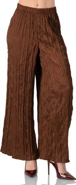 IVONNE Wide-Leg Brown Pleated Trousers