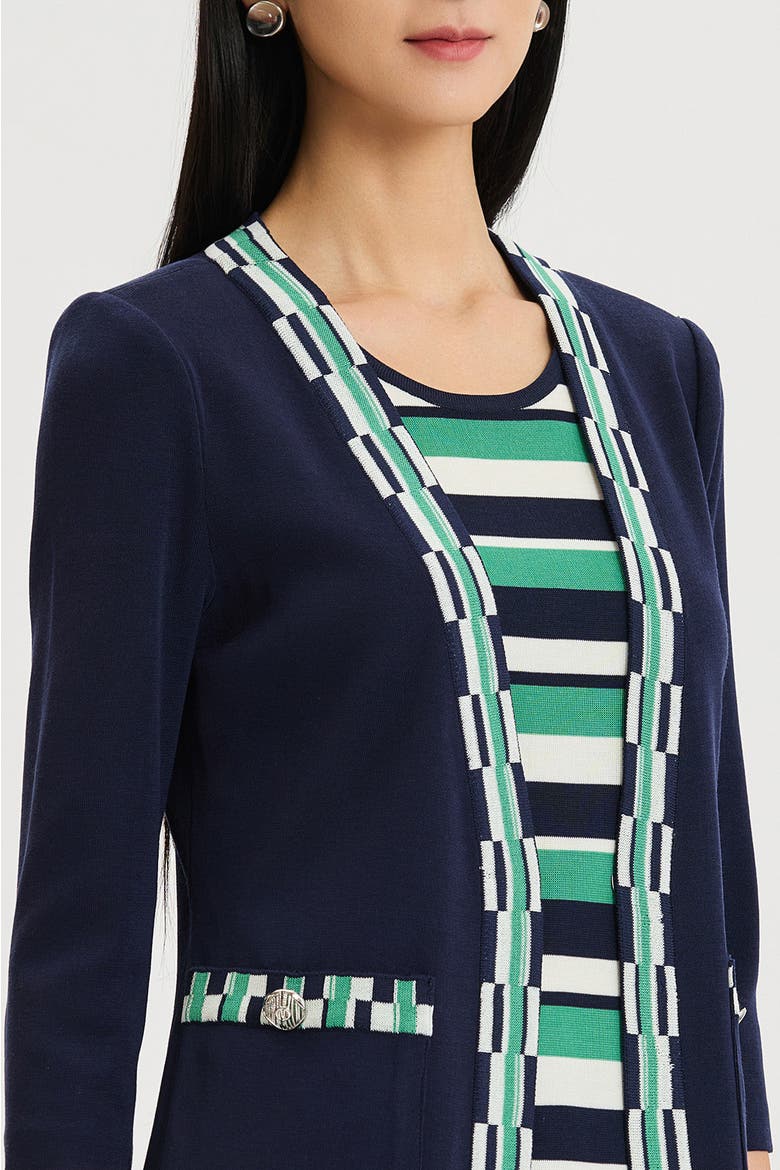 Heritage Checkered Trim Soft Knit Jacket, Alternate, color, Indigo/Kelly Green/Ivory