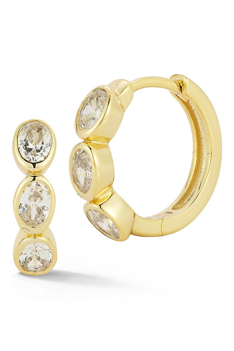 Bezel Set Cubic Zirconia Small Hoop Earrings, Main, color, GOLD