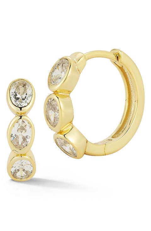 Bezel Set Cubic Zirconia Small Hoop Earrings