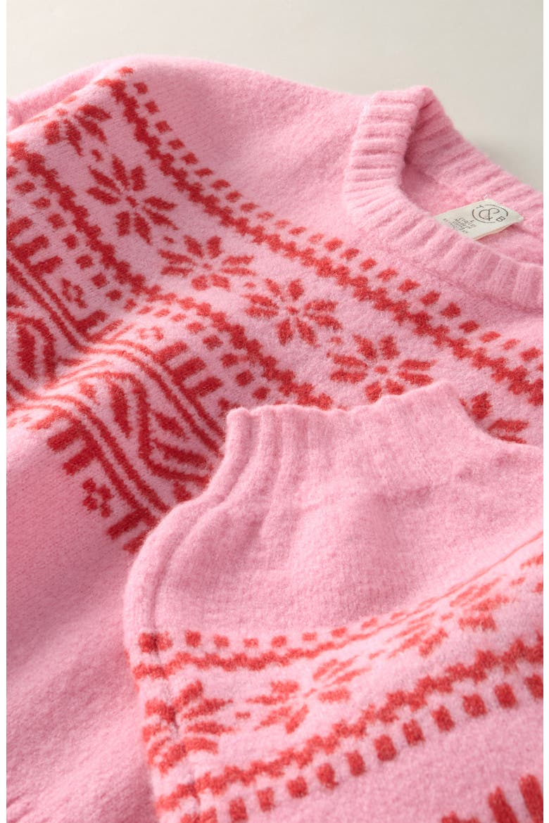 Kids' Fair Isle Boxy Crewneck Sweater, Alternate, color, PINK PRISM- RED FAIRISLE