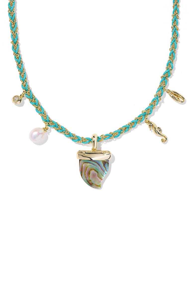Kendra Scott Oleana Abalone & Freshwater Pearl Charm Necklace, Main, color, Gold Abalone Shell