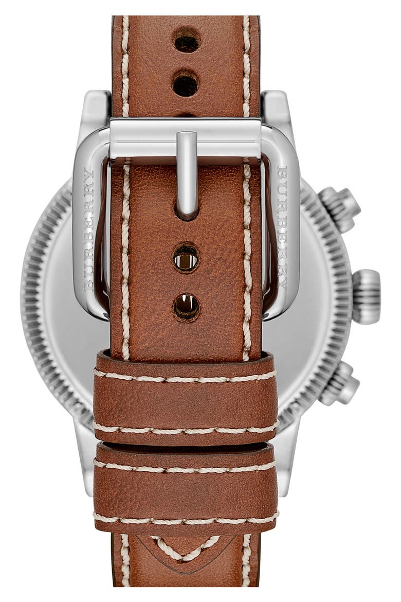 Round Leather Strap Watch, 42mm, Alternate, color, COGNAC