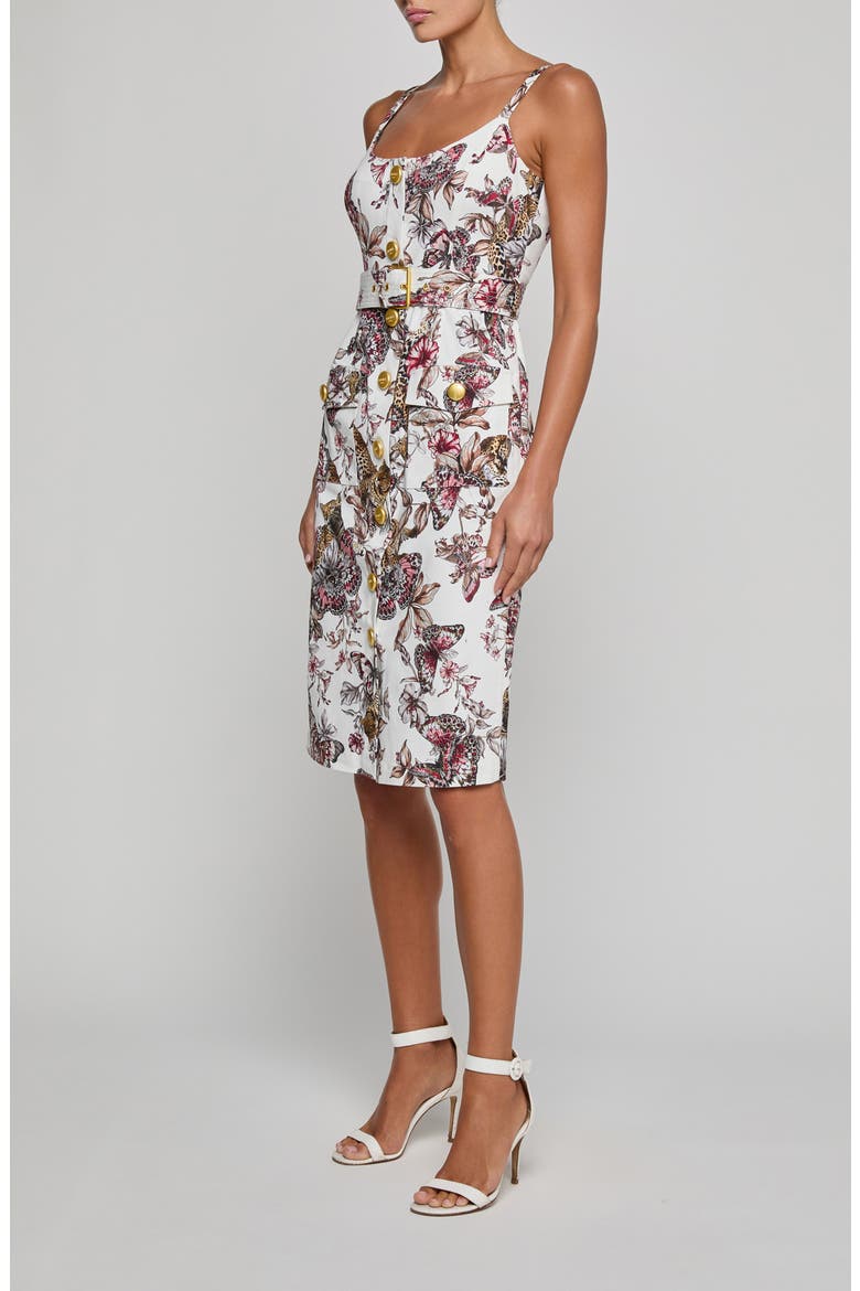 Ida Print Sleeveless Belted Stretch Cotton Dress, Alternate, color, WHITE MULTI