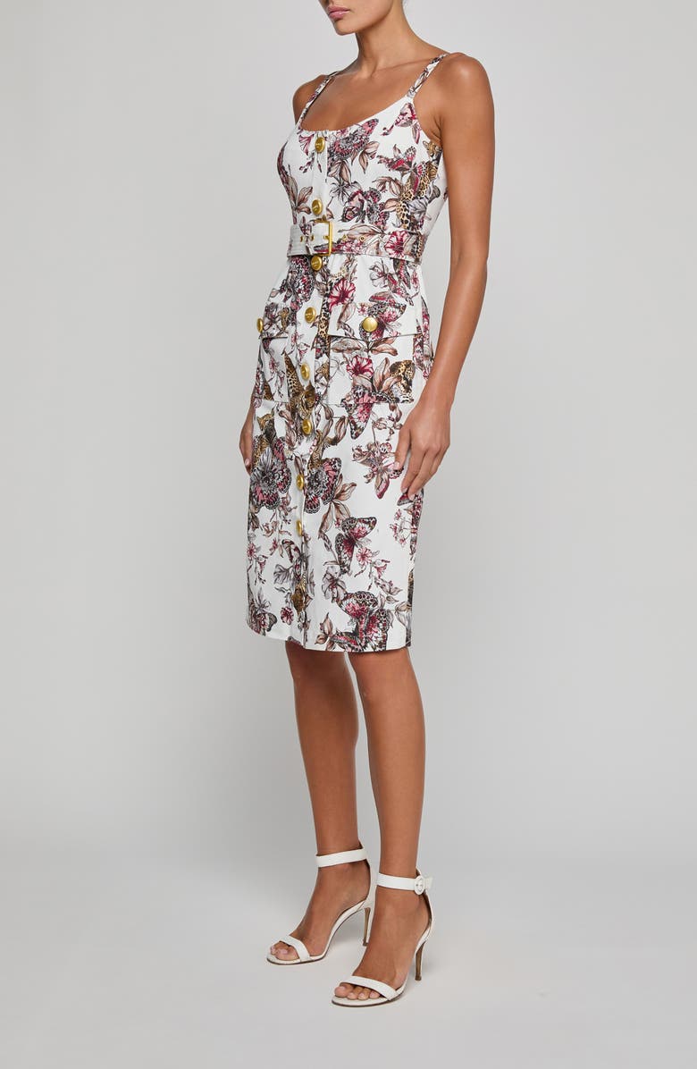 L'AGENCE Ida Print Sleeveless Belted Stretch Cotton Dress, Alternate, color, White Multi