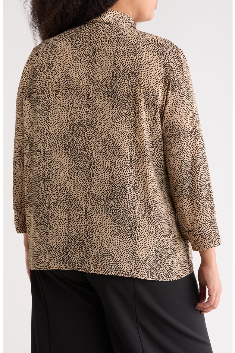 Animal Print Tie Neck Long Sleeve Top, Alternate, color, TAUPE