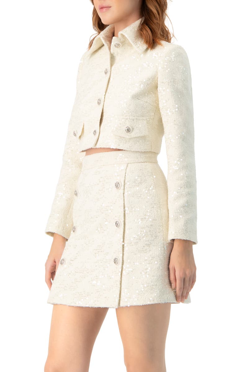 IVONNE Short Sequin Jacket, Alternate, color, Ivory
