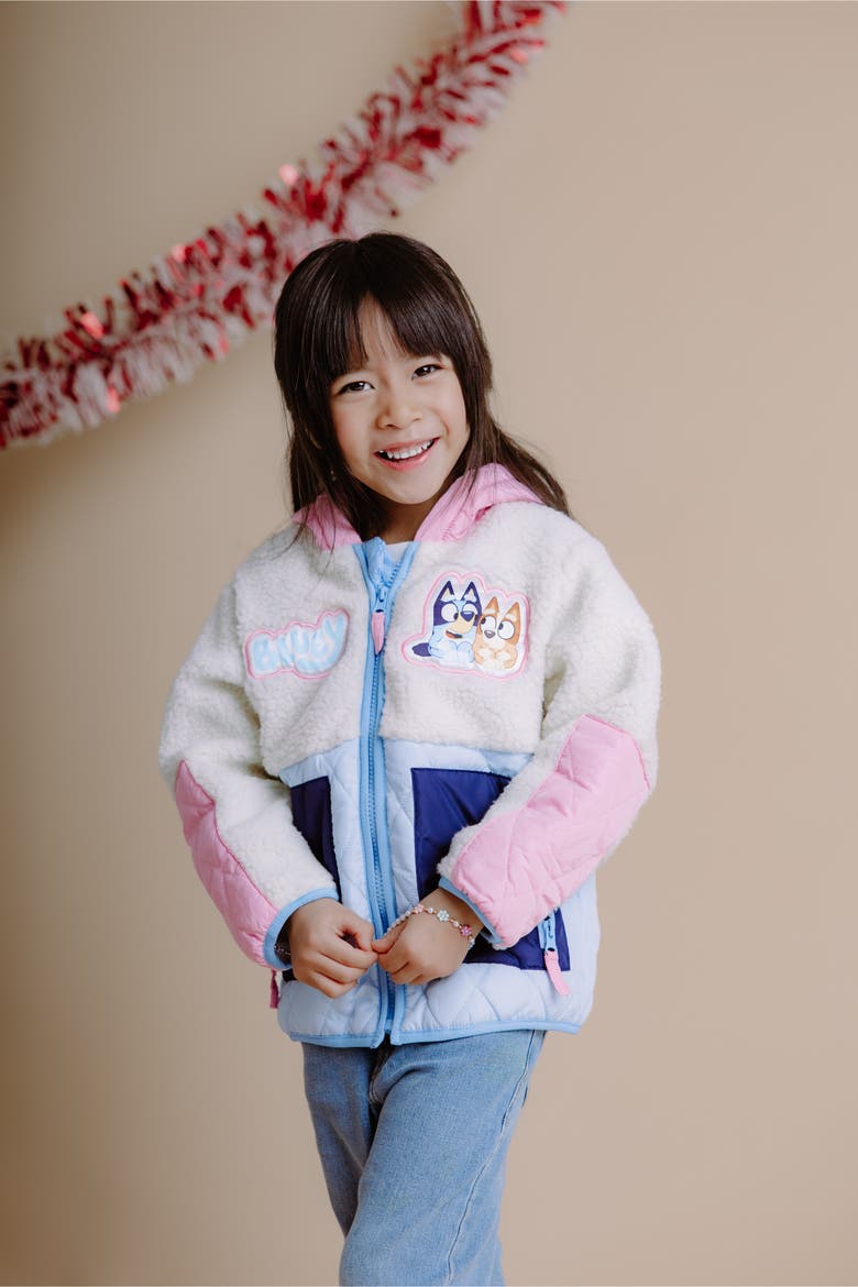 Hooded Fleece Zip-Up Jacket, Alternate, color, Bluey Bingo Blue Pink