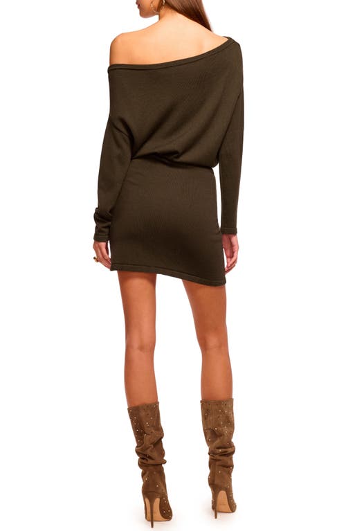 Ramy Brook Chance One-shoulder Long Sleeve Wool Sweater Minidress In Green