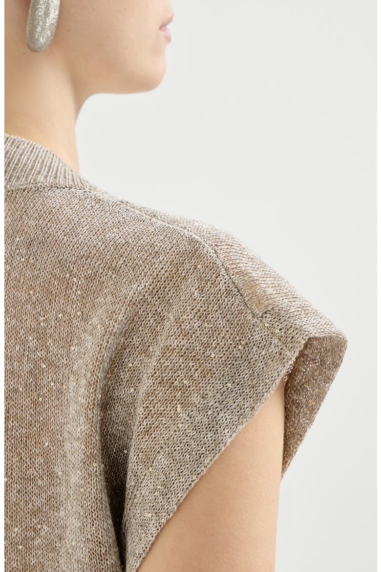 Linen and cotton Diamond yarn sweater, Alternate, color, Light Brown