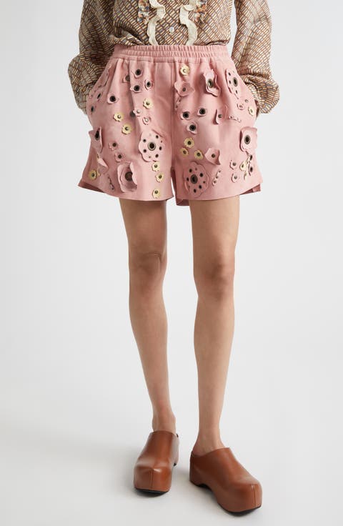 Floral Appliqué Suede Shorts