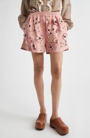 Marni Floral Appliqué Suede Shorts