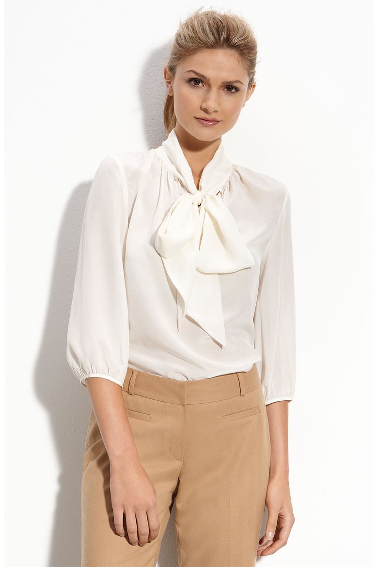 'Françoise' Silk Bow Blouse, Main, color, IVORY