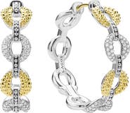 LAGOS Caviar Lux 2-Tone Link Diamond Hoop Earrings