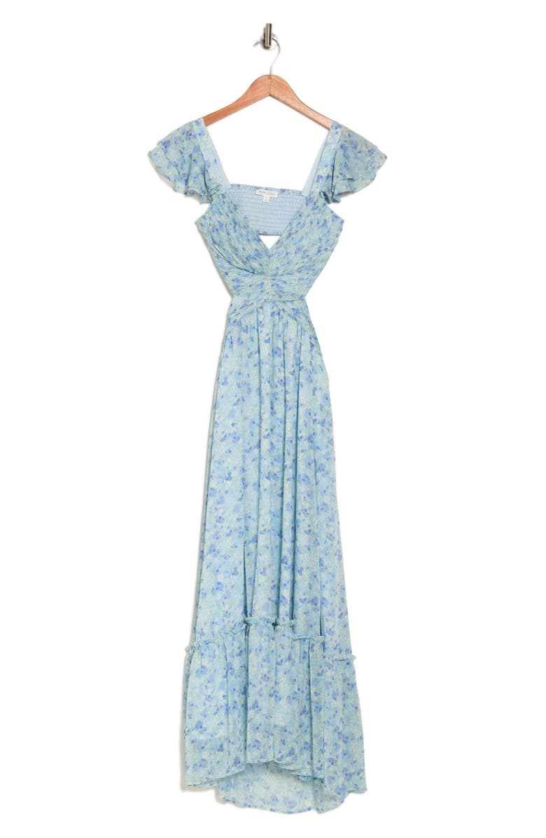 Blu Pepper Pleated Cutout Midi Dress, Alternate, color, Blue Multi