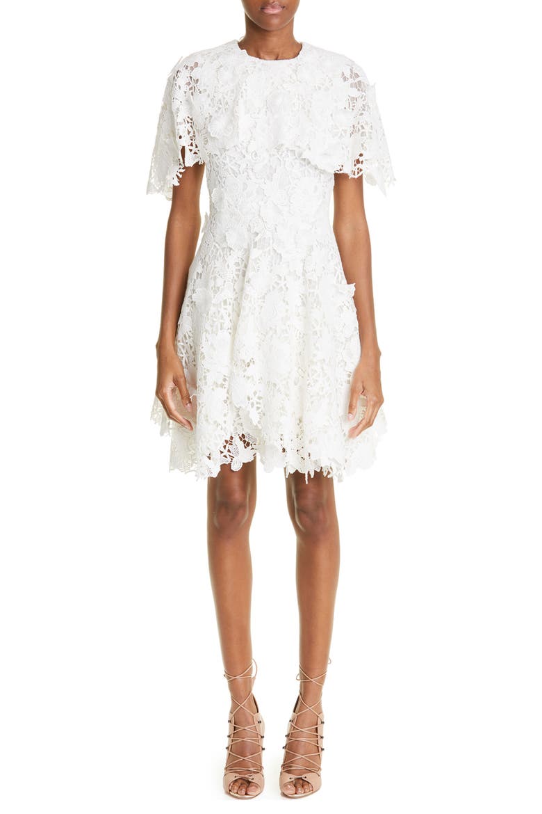 Floral Guipure Lace Cape Overlay Minidress, Main, color, CHALK