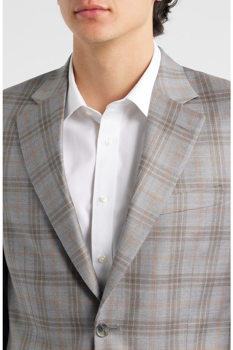 Flynn Classic Fit Light Grey & Brown Plaid Wool Sport Coat, Alternate, color, LIGHT GREY
