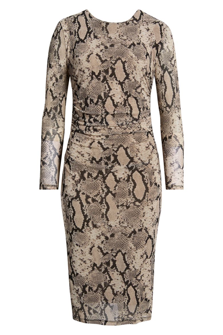 Print Long Sleeve Body-Con Dress, Alternate, color, NATURAL CLAY MULTI