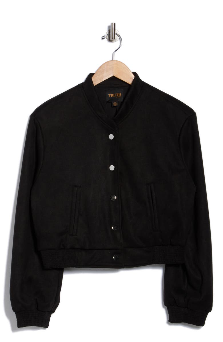 TRUTH Crop Faux Suede Bomber Jacket, Alternate, color, Black