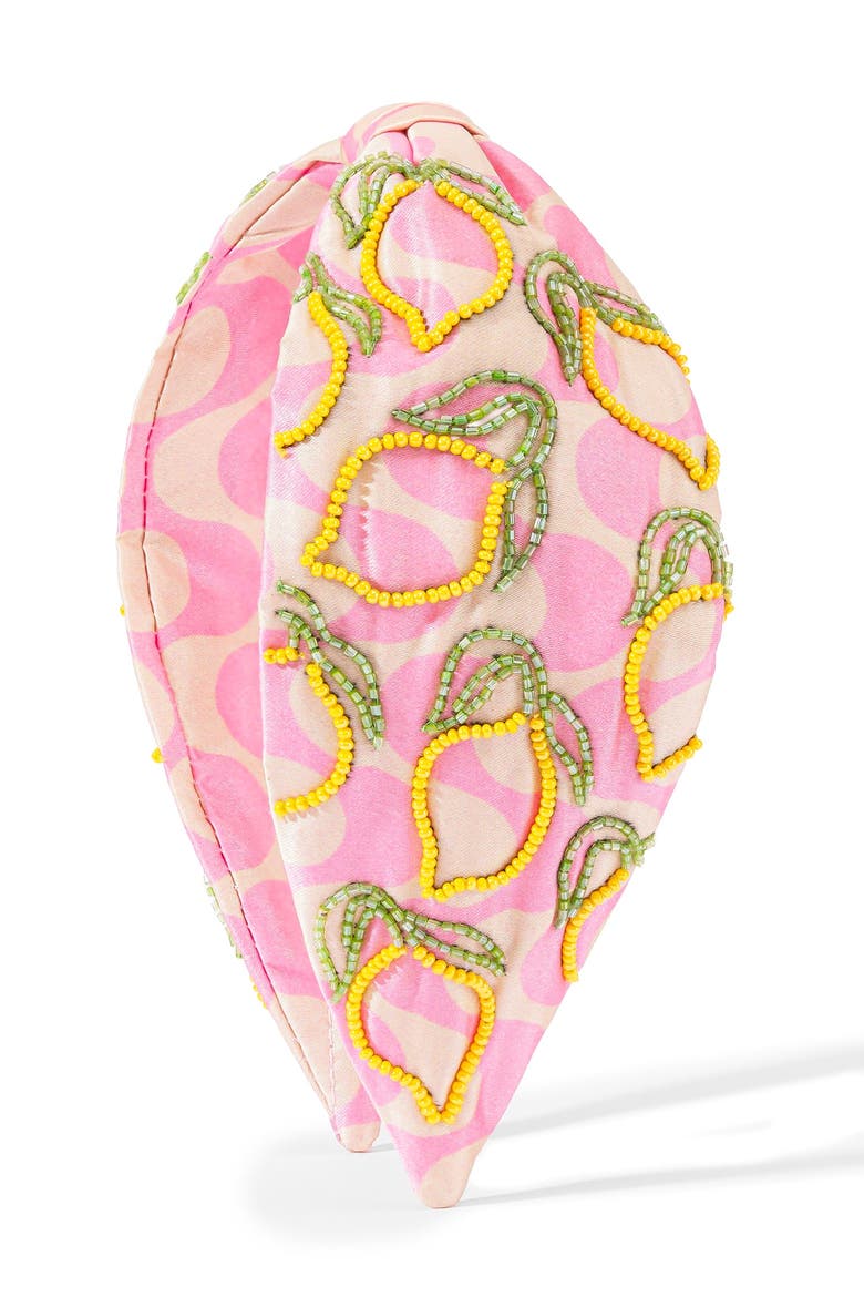 Lemon Pop Printed Knotted Headband, Main, color, Metallic Silver
