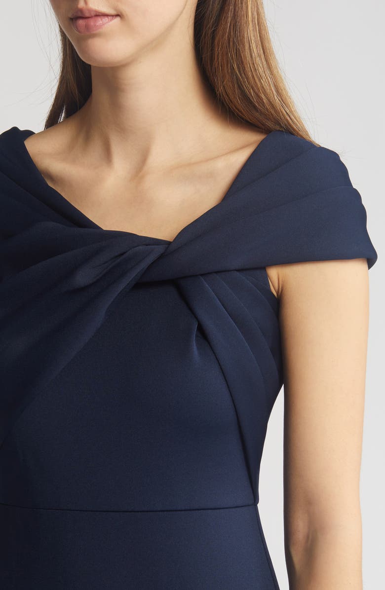 Wrap Neckline Scuba Crepe Gown