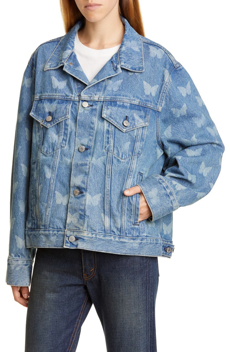 Sandy Liang Morpho Butterfly Print Denim Jacket, Alternate, color, 