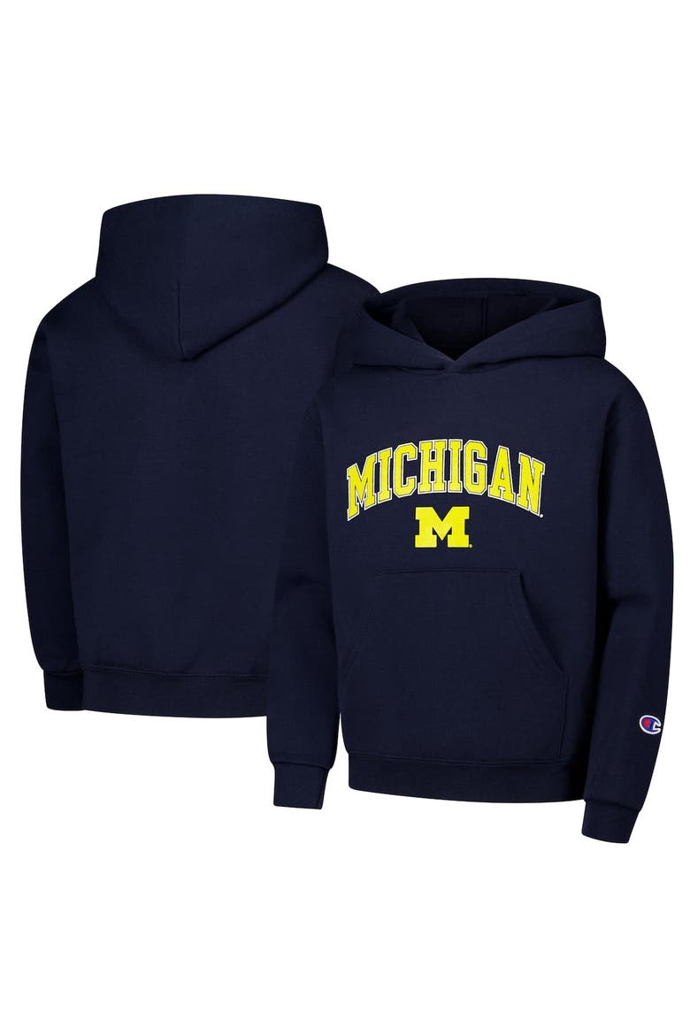 Youth Champion Navy Michigan Wolverines Campus Pullover Hoodie, Main, color, Navy