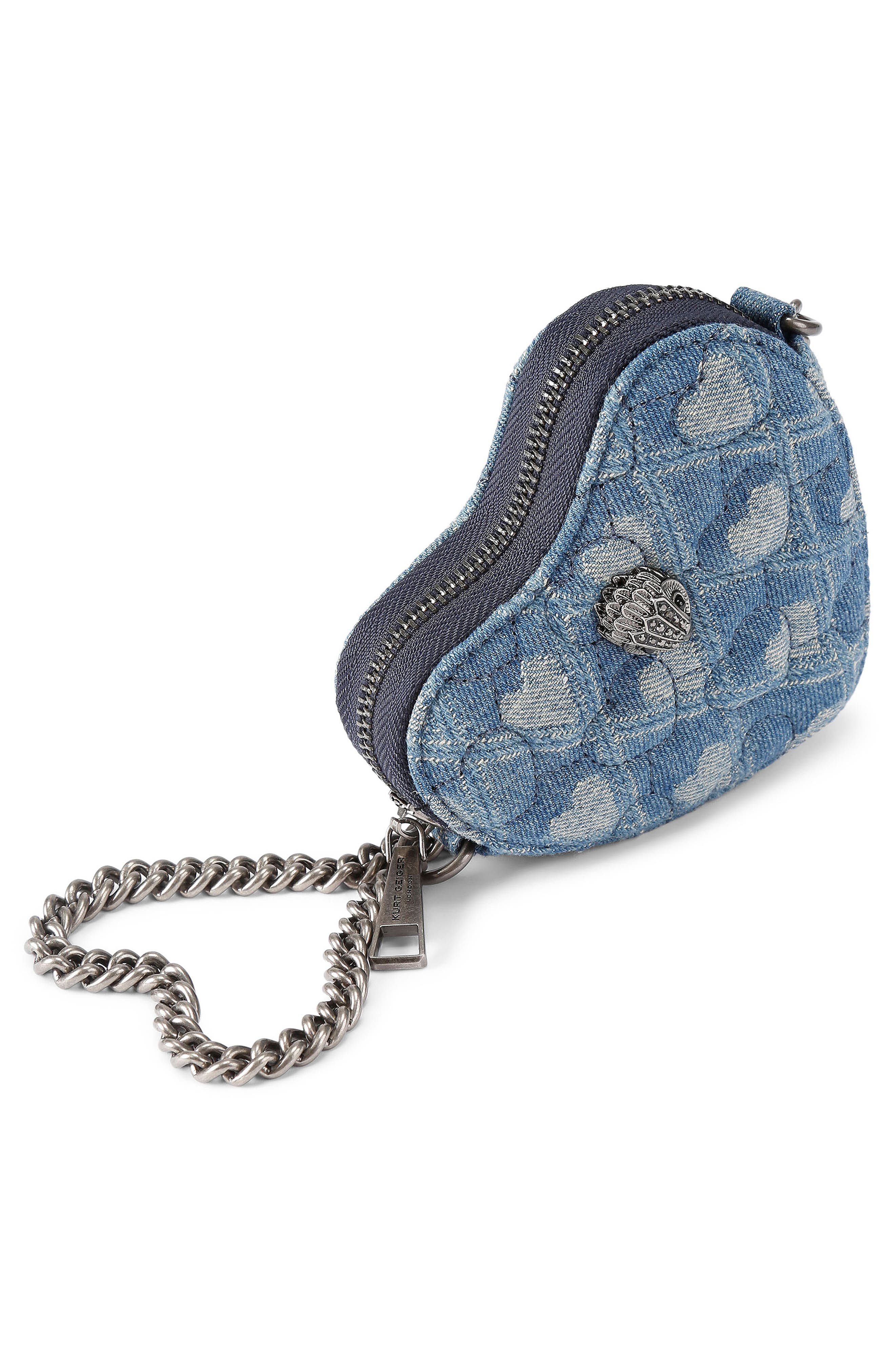 Kurt Geiger London Micro Heart Quilted Denim Crossbody Bag, Alternate, color, 