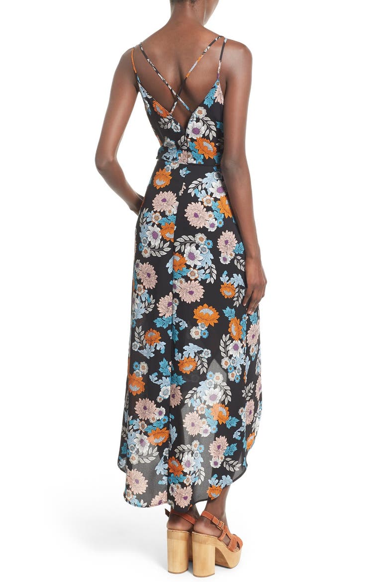 ASTR Wrap Front High/Low Dress, Alternate, color, BLACK FOLK FLORAL
