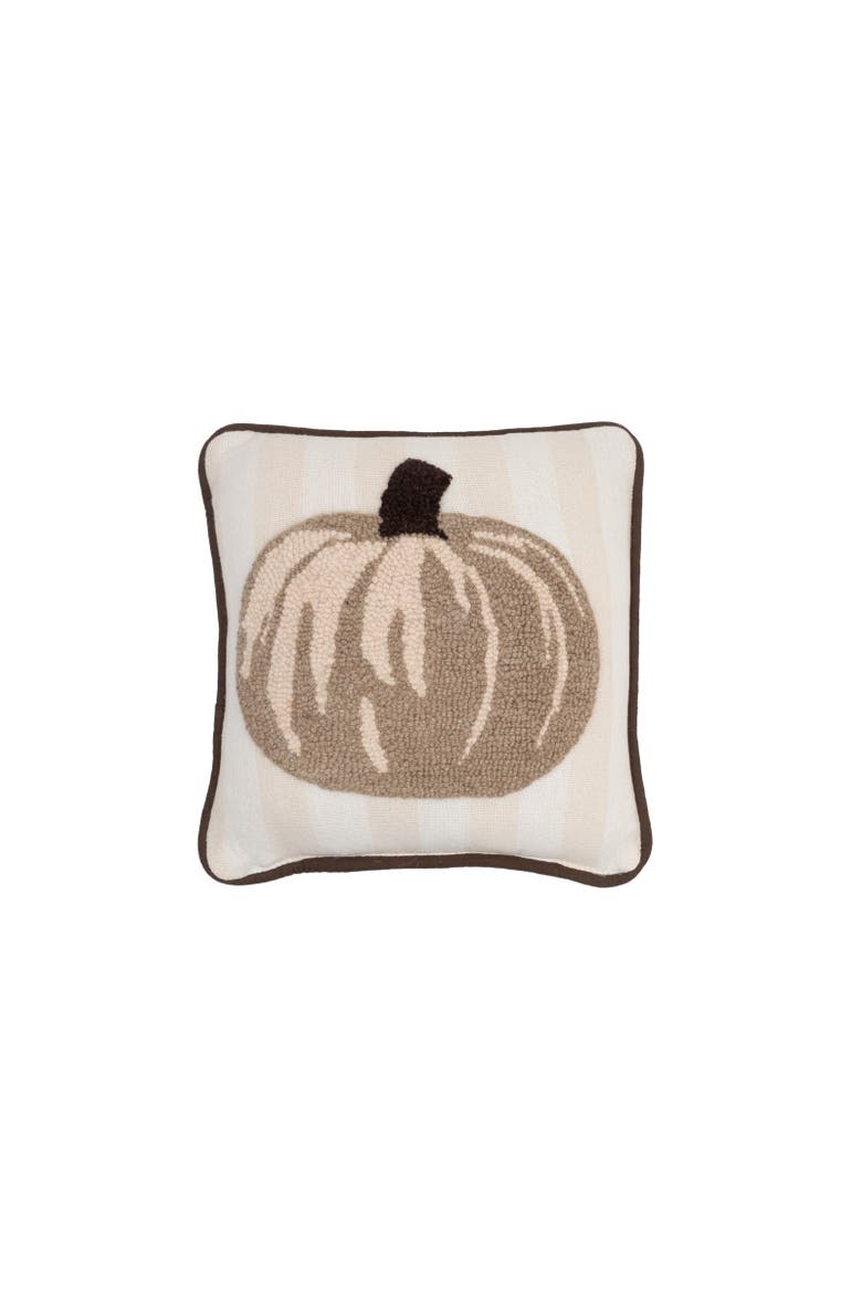 Tan Pumpkin Hooked Throw Pillow 12" x 12", Main, color, Brown