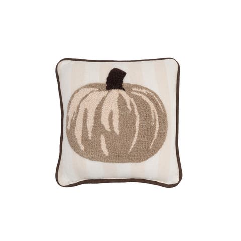 Tan Pumpkin Hooked Throw Pillow 12" x 12"