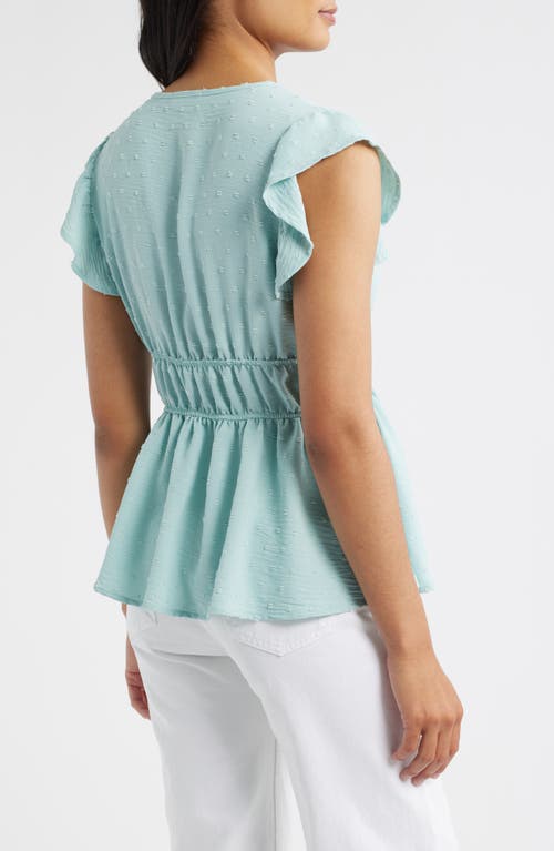 Loveappella Flutter Sleeve Empire Waist Top In Blue