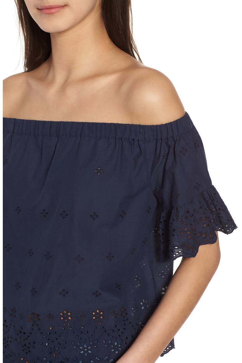 Off the Shoulder Eyelet Top, Alternate, color, TWILIGHT