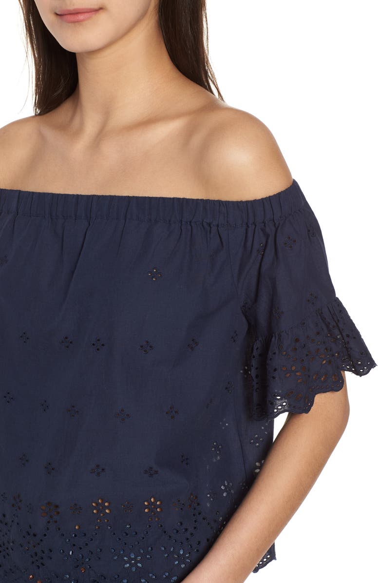 Madewell Off the Shoulder Eyelet Top, Alternate, color, 