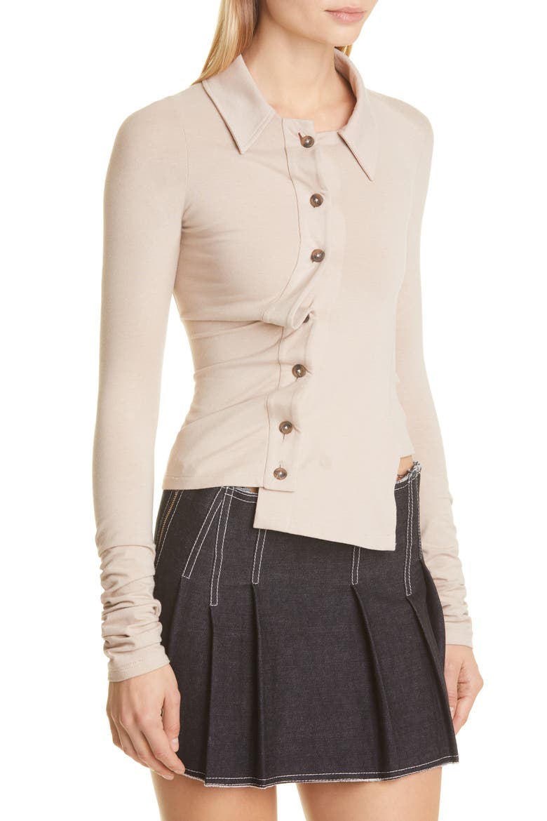 Twisted Asymmetric Organic Cotton & Wool Shirt, Alternate, color, WARM SAND